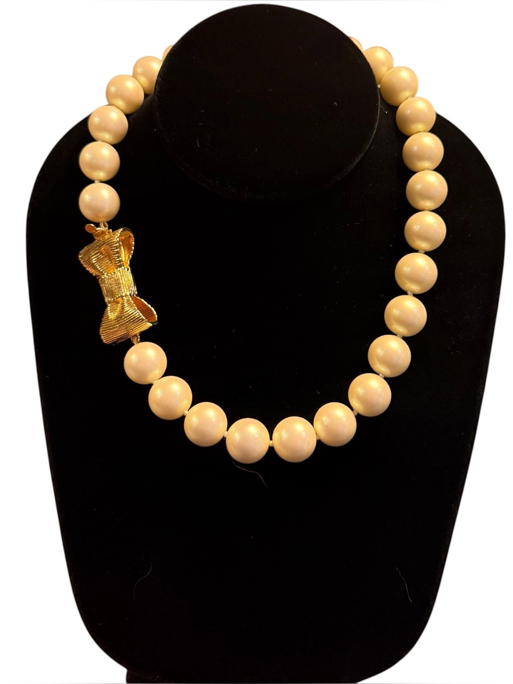 Kate Spade All Wrapped Up Faux Pearl Necklace Gold 18" Ribbon Bow Dustbag
